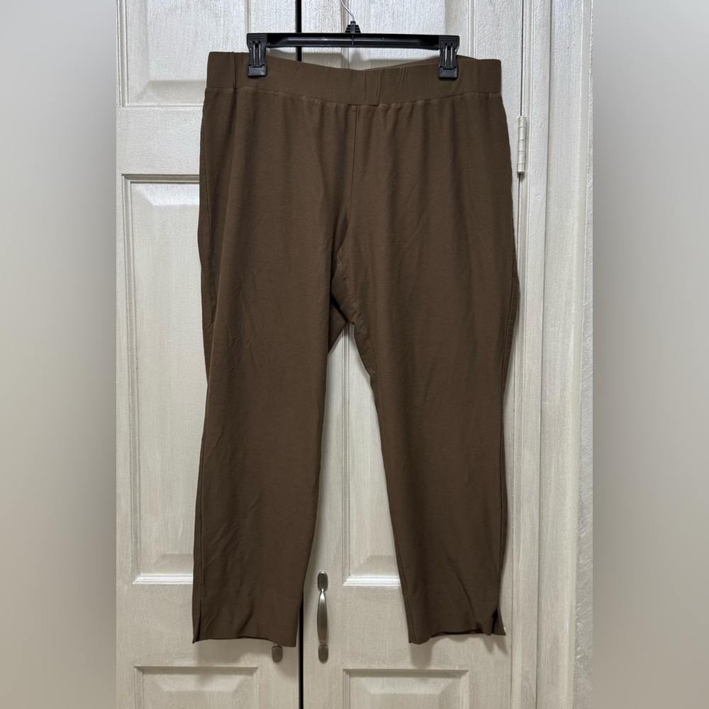 Eileen Fisher Size L Brown Viscose Blend Stretchy Casual Pull On Ankle Pants